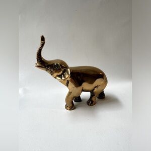 Solid Brass Raised Trunk Elephant Figurine Approx 5” Long by 4.5” Tall